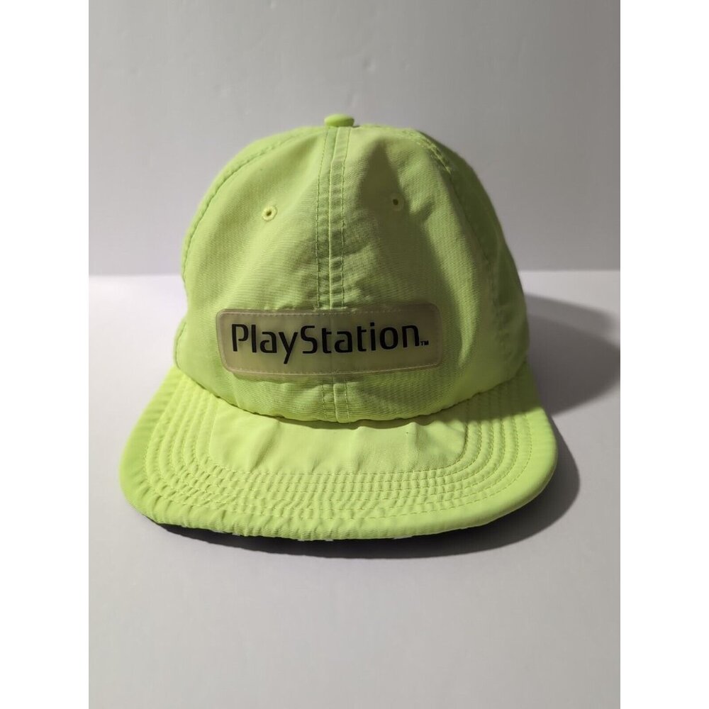 Vintage Neon Yellow 90's PlayStation Cap Soft Shell And Brim Snapback Soft Bill